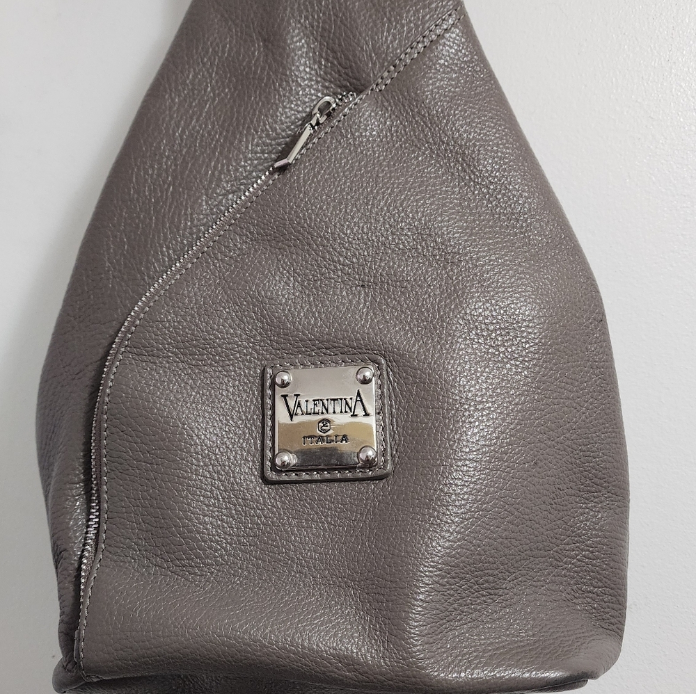 Valentina Italia Taupe Leather Crossbody Sling Bag
